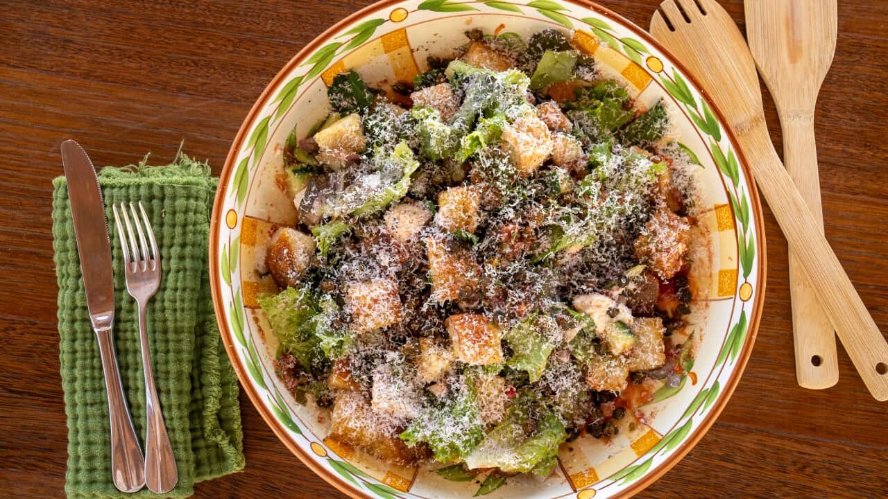 Gozitan farmers salad Ftira fresh Maltese cheese pomegranates and cucumber